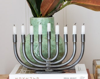 Wrought Iron Menorah Hanukkah Candle Holder, Jewish Housewarming Gift, Chanukkah Decor