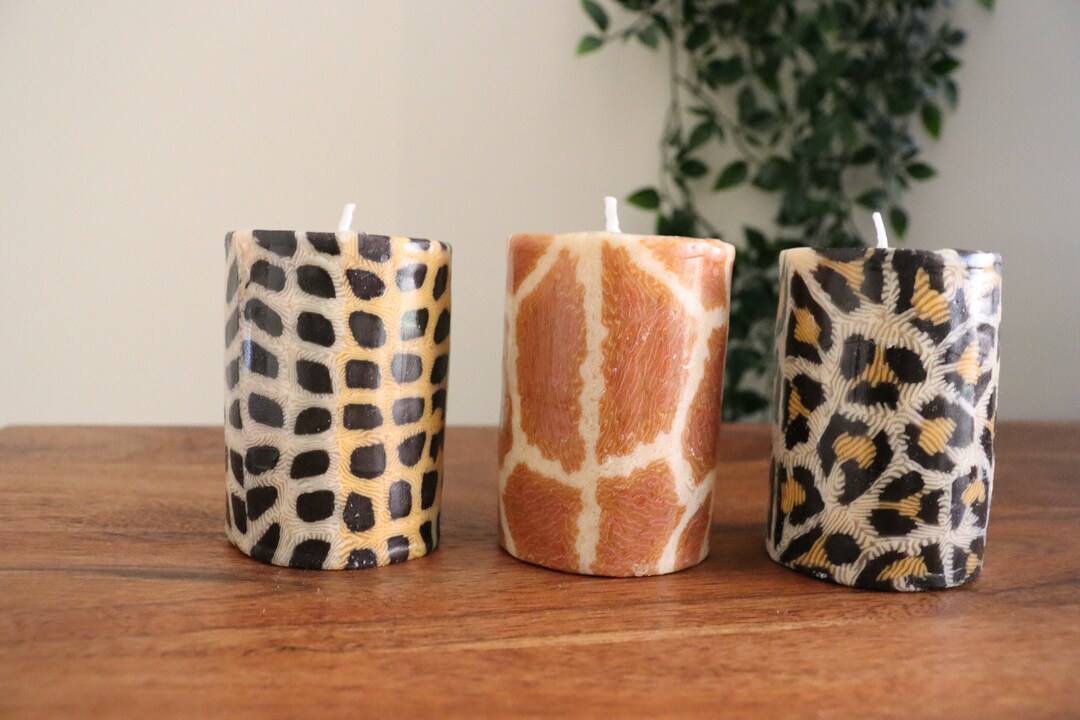 Animal Print Pillar Candles Set of 3 Safari Jungle 7 Cm Etsy