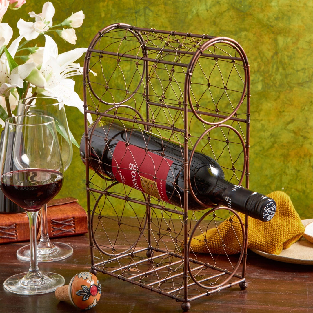 Wine Bottle Holder, Decorative Countertop Wine Rack, Tabletop Handmade
