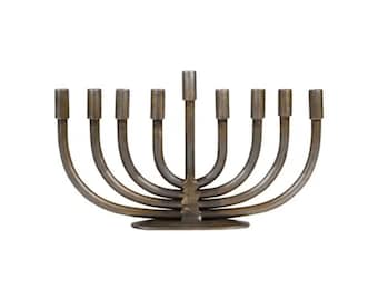 Elegant Wrought Iron Menorah: Handcrafted Hanukkah Candle Holder for Jewish Holiday Home Decor