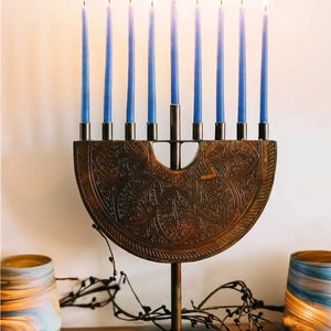 9 Candle Iron Menorah Hanukkah, Chanukah Jewish Celebration, Hanukkiah Jewish Gift, Judaism Home Gift, Handmade Judaica Candle Holder