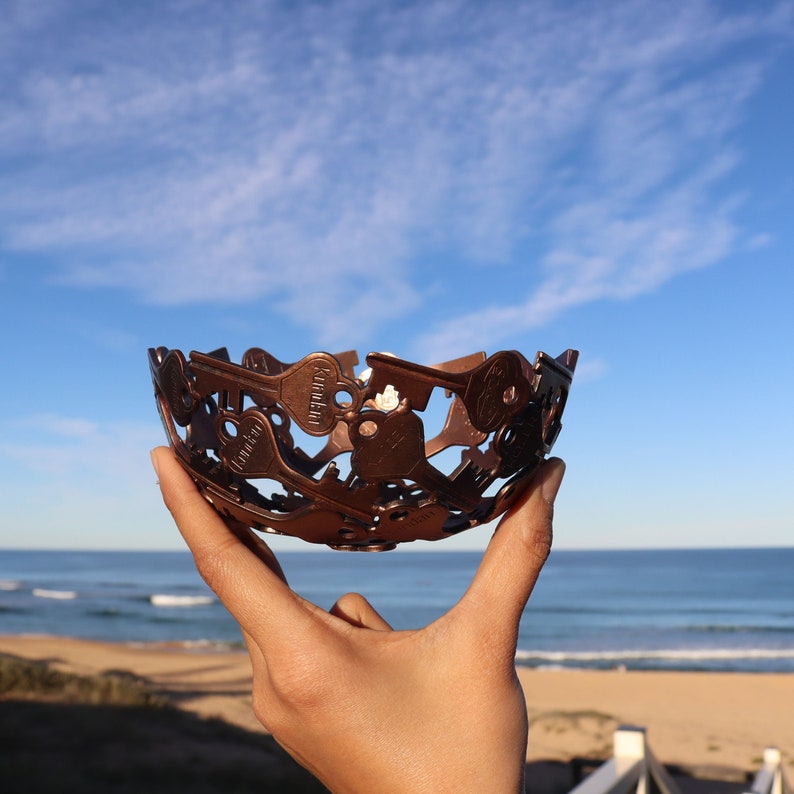Decorative Bowl for Keys, Entryway Hallway Storage, Catch All Keepsake Basket Handmade Gift Fair Trade Decor, Made from recycled keys