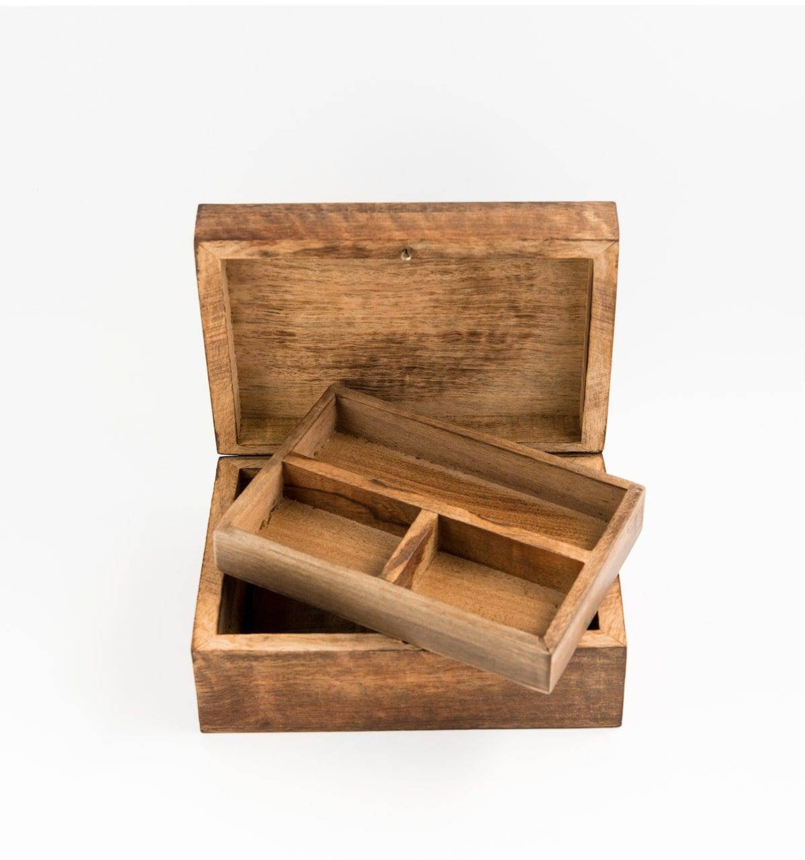Handmade Wooden Jewelry Box With Tree Of Life Carving - Antique Finish Treasure Chest (8 X 5 Inches)
