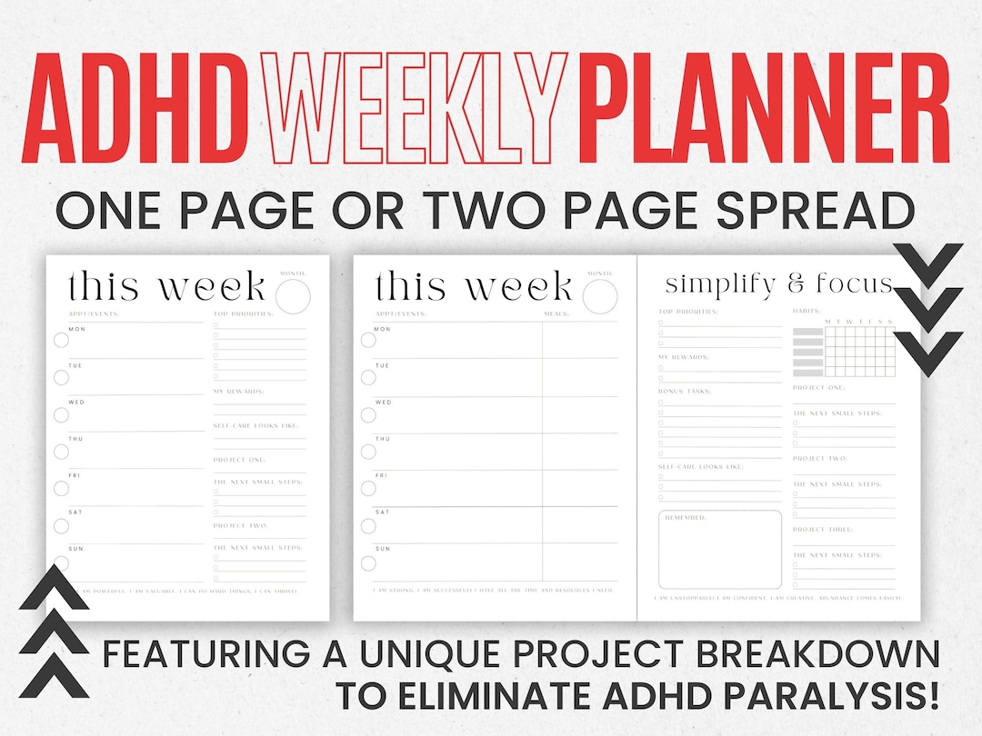 ADHD Weekly Planner ADHD Planner Printable Minimal Weekly Planner ...