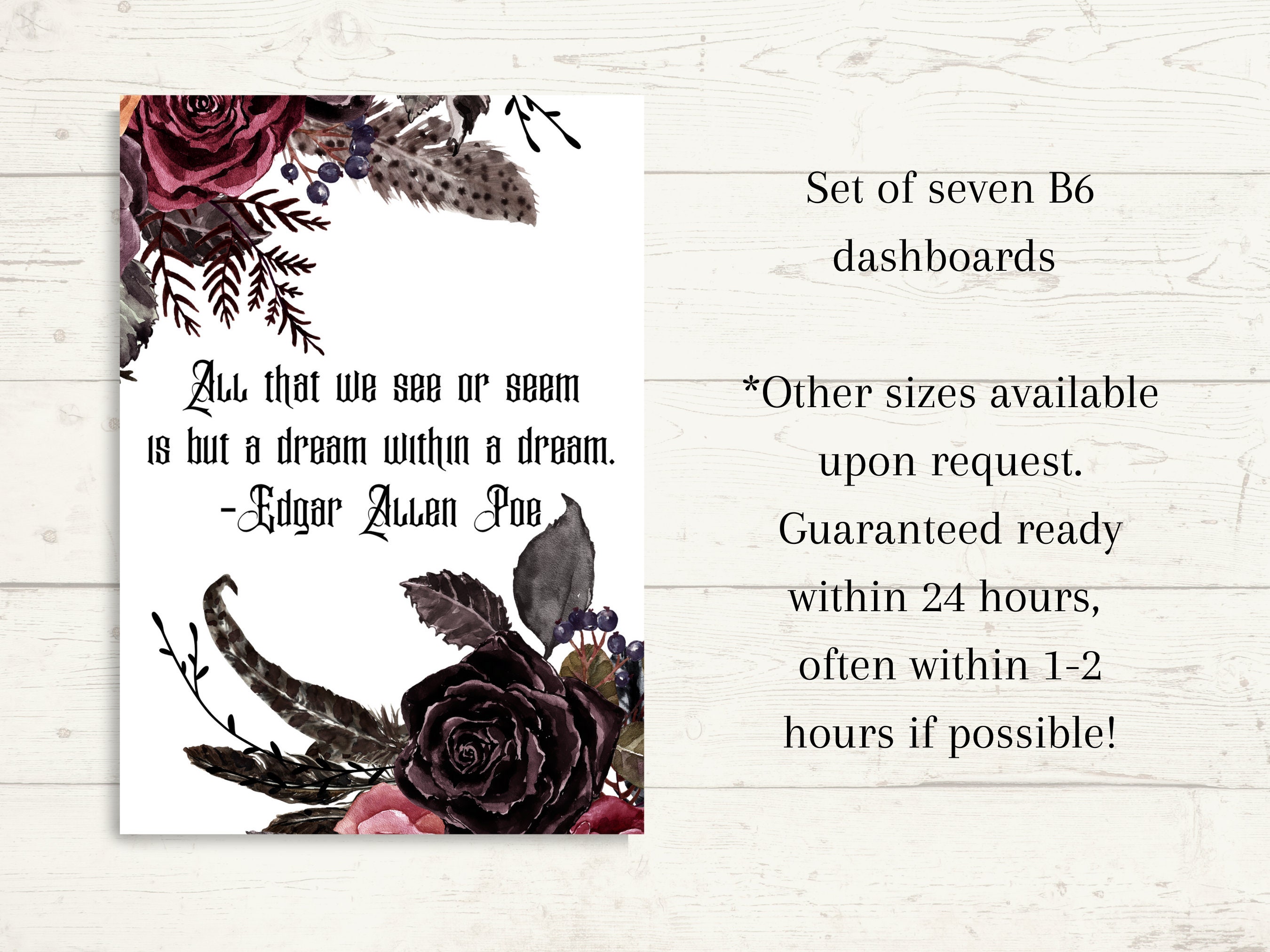 Dark Floral Dashboard Bundle | Printable Planner Covers | B6 Stalogy ...