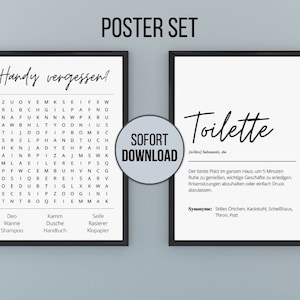 Badezimmer Deko Poster Set | 2 lustige Bilder Rätsel | Gäste Bad WC Toilette Klo | Digitaler Download