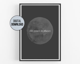 Deep Quote Poster | Life Comes In Phases | Inspirational Moon Phases Print