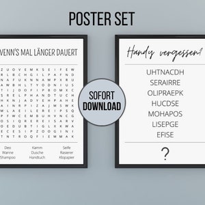 Bathroom Pictures Funny Poster Set | toilet guest toilet bathroom decoration | Toilet sign puzzle quiz | Download