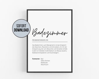 Bathroom Poster Definition Funny | Bathroom decoration saying lettering | Toilet Mural | Guest toilet sign | Black White | Download