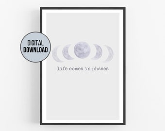 Life Comes In Phases | Deep Quote Poster | Inspirational Poster | Moon Phases Print