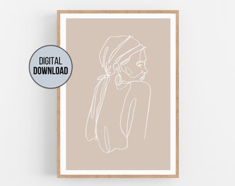 Woman Line Art Drawing | Female Body Poster | Self Love | Decor Boho Style Beige | Aesthetic Print