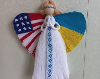 Support ange en macramé Ukraine-États-Unis, cadeau de Noël, poupée en macramé