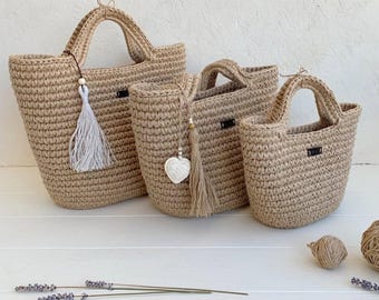 Handmade Jute Basket Bag | Boho Eco Shopper, Beach Tote