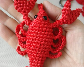 Handmade Raffia Lobster Keychain – Coastal Bag Charm, Nautical Gift