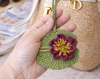 Lotus flower bag charm Handmade Lotus Flower Keychain, Floral Bag Charm, Dior Style Accessory