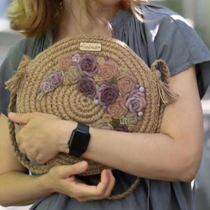 Jute bag natural jute bag with embroidery, handmade