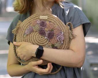 Handmade Jute Bag with Floral Embroidery