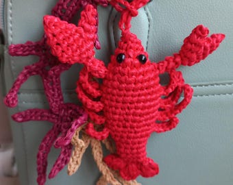 Lobster bag Charm Lobster keychain Raffia Lobster Bag Charm | Ocean Keychain | Handwoven crochet Sea Creature Accessory | Nautical Gift |