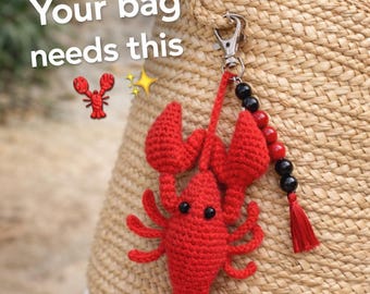 Llavero de langosta de ganchillo – Adorno para bolso hecho a mano, regalo náutico de verano, accesorio para amantes del océano, lindo juguete de animal marino, adorno para bolso de langosta