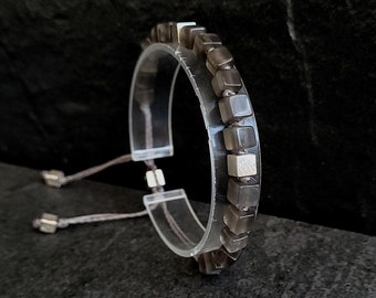 Braided Bracelet - Macrame Bracelet in Silver 925 And Smoky Quartz Dice Beads - Hunting Gift For Men - Handmade Jewelry by Minerals Paris