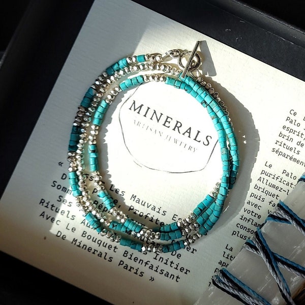 Collier Pierre Semi Precieuse de Turquoise et Argent Sterling - Cadeau Pour Elle - Bijoux Artisanaux By Minerals Paris