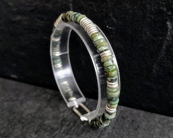African Turquoise Bracelet - Heishi Bracelet - Luxury Jewlery - Sterling Silver Discs - Handmade By Minerals Paris