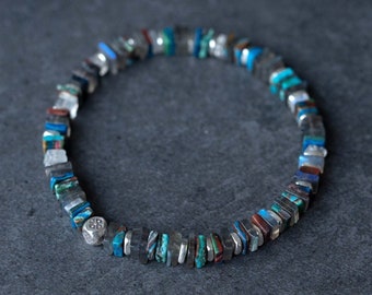 Boheme-Armband aus Heishi-Perle aus Labradorit, Calsilice und Sterlingsilber – Originaler und handgefertigter Schmuck von Minerals Paris