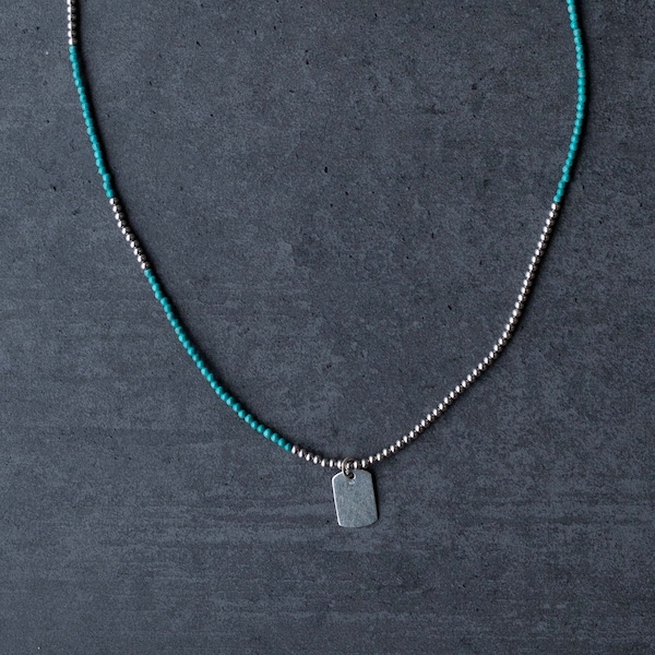 Halbedelstein Halskette - Juvenile Pearl Halskette - Solid Silver Kugelkette - Militär Halskette - Handgefertigt von Minerals Paris