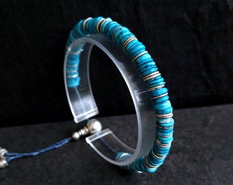 Bracelet Perle Homme En Turquoise Et Argent Massif - Bracelet Heishi - Bracelet Bohême Fait Main Par Minerals Paris