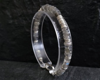 Labradorite Gemstone Bracelet - Heishi Bracelet - Luxury Jewlery - Sterling Silver Discs - Handmade By Minerals Paris