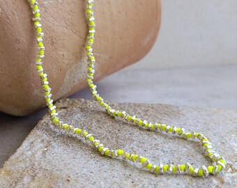 Macrame Boho Necklace - Neon Necklace w Adjustable Guru Bead - Sterling Silver Knotted Bracelet  - Handmade Jewelry By Minerals Paris