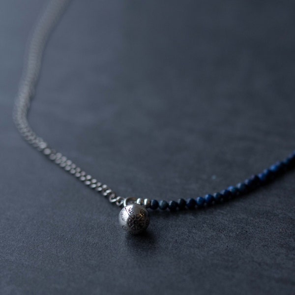 Lapis Lazuli Collier - Collier Perle Homme - Pierre Semi-Precieuse - Argent Sterling - Bijou Fait Main Par Minerals Paris