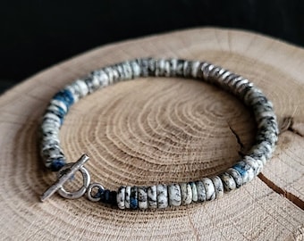 K2 Jaspe Heishi Bracelet - Boho Jewlery with Sterling Silver Disc - Handmade Jewelry By Minerals Paris