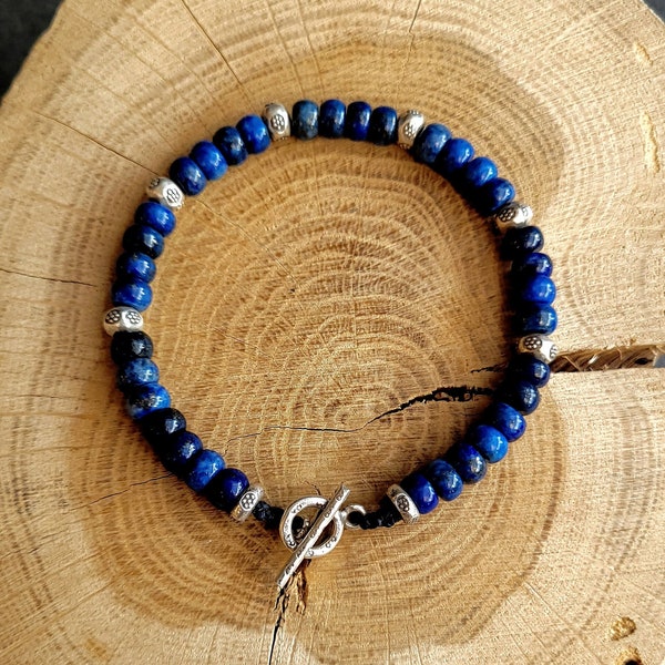 Bracelet Ethnique Minimaliste en Lapis Lazuli et Argent Sterling - Cadeau Pour Homme - Bijoux Artisanaux Et Originaux Par Minerals Paris