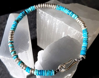 Handmade Arizona Turquoise Heishi Bead Bracelet • Sterling Silver Men&#39;s Jewelry • Unique Gift for Him • Minerals Paris