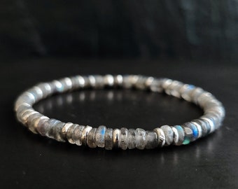 Heishi Bracelet in AAA Labradorite and Sterling Silver Disc - Luxury Boho Handmade Jewelry By Minerals Paris