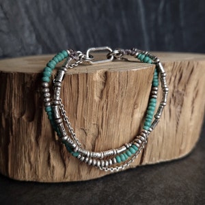 Dainty Multi Raws Bracelet In Turquoise Heishi Beads And 990 Silver  • Karen Hill Bracelet • Gift For Women • Artisan Handmade Jewelry