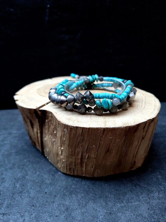 Set Collier + Bracelet Artisanal Perles De Nacre Et Turquoise - Argent Sterling - Neuf