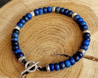 Bracelet in Lapis Lazuli and Sterling Silver - Boho Bracelet For Men - Handmade Jewelry by Minerals Paris