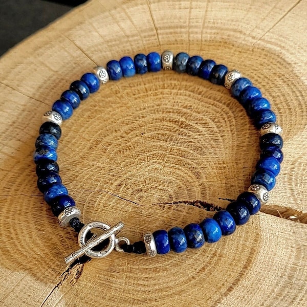 Bracelet Ethnique Minimaliste en Lapis Lazuli et Argent Sterling - Cadeau Pour Homme - Bijoux Artisanaux Et Originaux Par Minerals Paris