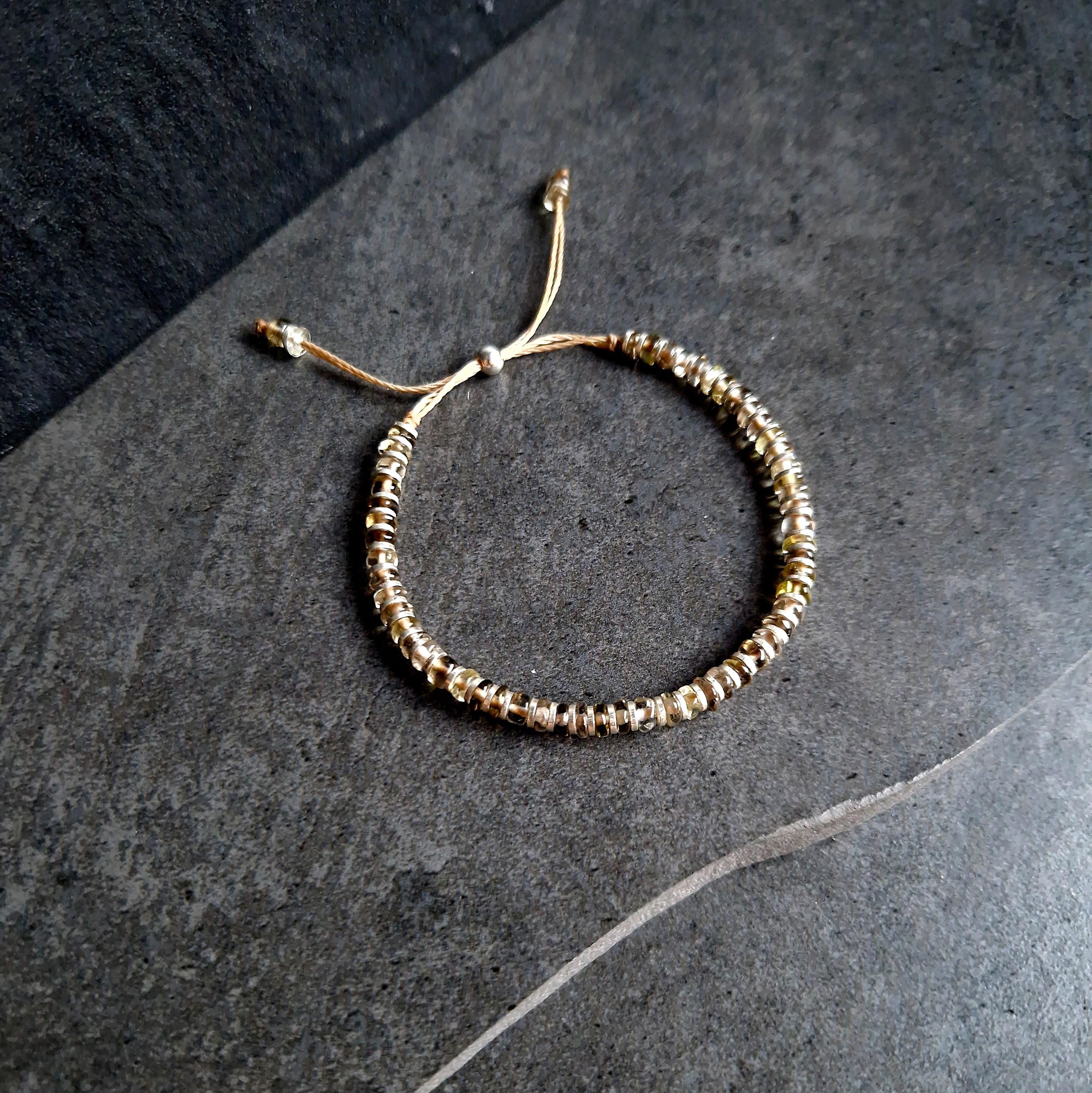 Quartz and Sterling Silver Heishi Bead Bracelet • Handmade Boho Natural Stone Jewelry • Jewelry Gift For Men or Women Handcrafted in Paris