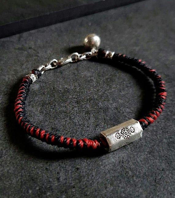 JENDEAR SHINE Bracciale In Corda Intrecciata Donna Uomo, Ragazzo Ragazza Compleanno Amicizia Coppia Regali Braccialetto Fatto A Mano Nera Rossa - Foto 3