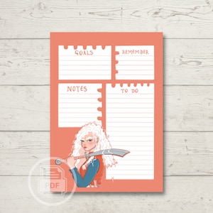 Fierce Goals Sheet PDF | Crushing Goals List | Girl with a Sword | Download and Print Only