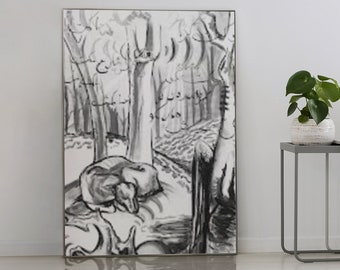ウォールアート 黒と白 木炭 犬 ナチュラル モダンアート リビングルーム アートプリント ミニマリスト ニュートラル 禅