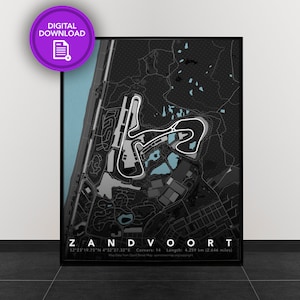 Circuit Zandvoort, Grand Prix Formule 1 | F1-poster | Formule 1-baanafdrukken | Cadeaus voor hem | Cadeaus voor haar | F1 Circuitkaart afdrukken