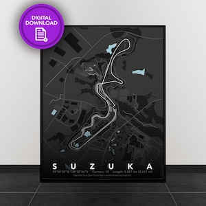 Suzuka Circuit, Grand Prix Formule 1 | F1-poster | Formule 1-baanafdrukken | Cadeaus voor hem | Cadeaus voor haar | F1 Circuitkaart afdrukken