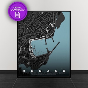 Grand Prix van Monaco afdrukken | F1-poster | Formule 1-afdrukken | Spoorkaartposter | Cadeaus voor hem | Cadeaus voor haar | F1 kaart afdrukken | Digitaal downloaden