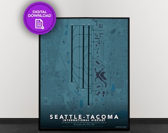 SEA Seattle Tacoma | SEATAC Airport Print Karte für Poster Wandkunst | Flughafen-Diagramme und Luftfahrt-Dekor | Digitaler Download