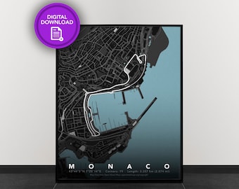 Grand-Prix-Druck von Monaco | F1 Poster | Formel 1 Drucke | Track Karte Poster | Geschenke für Ihn | Geschenke für Sie | F1 Karte Print | Digitaler Download
