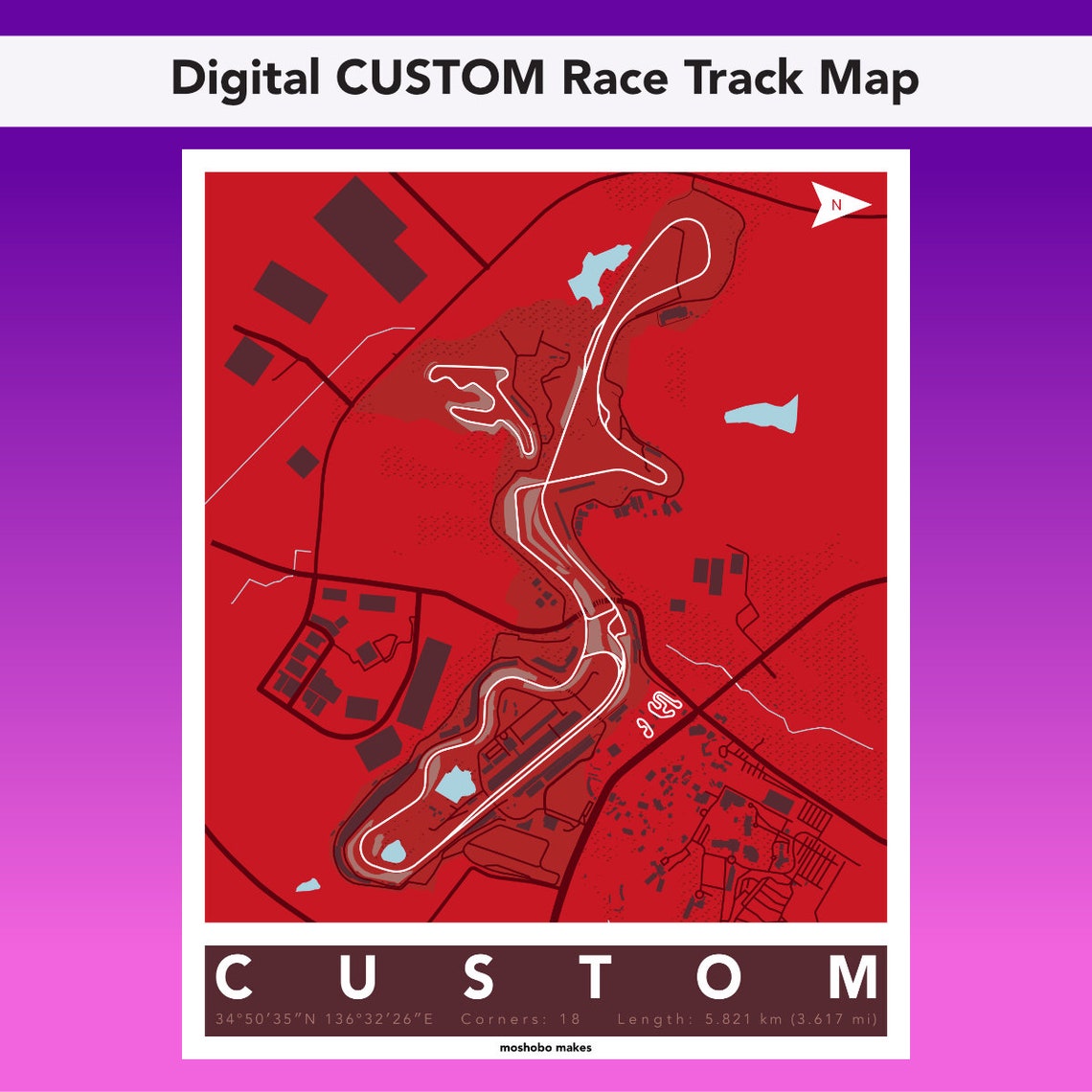 Custom Race Track Map Digital Download Personalized Map Poster Printable Map Wall Art Motorsport